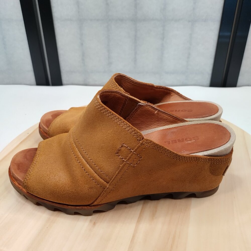 Sorel Joanie Mule I Leather Camel Brown Wedge Sandals Women US 9 - Picture 6 of 15